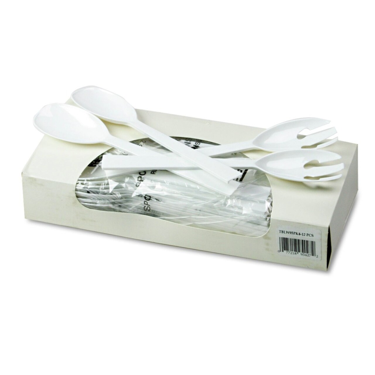 Tablemate 9.5 in. Table Set Plastic Serving Forks and Spoons - White (48/Pack)